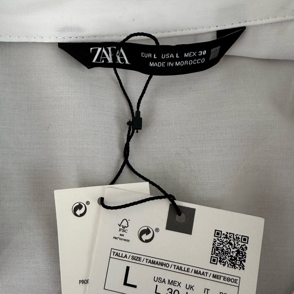 Zara white‎ cotton button down blouse ladies size Large NWT - Picture 4 of 8